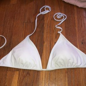 Aerie White Triangle Bikini Top with Purple Straps